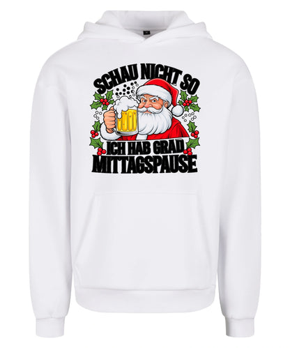 Santas Break Hoodie in White – Vorderansicht mit dem Motiv Santas Break Hoodie.