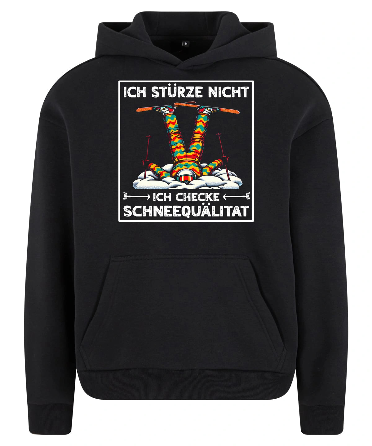 Schneequalität Hoodie in Black – Vorderansicht mit dem Motiv Schneequalität.