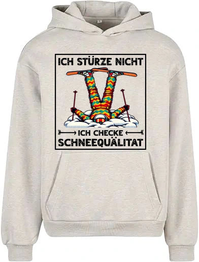 Schneequalität Hoodie in Light Grey – Vorderansicht mit dem Motiv Schneequalität.