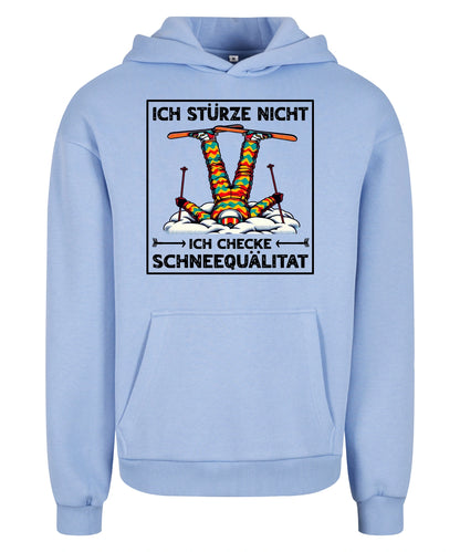 Schneequalität Hoodie in Powder Blue – Vorderansicht mit dem Motiv Schneequalität.