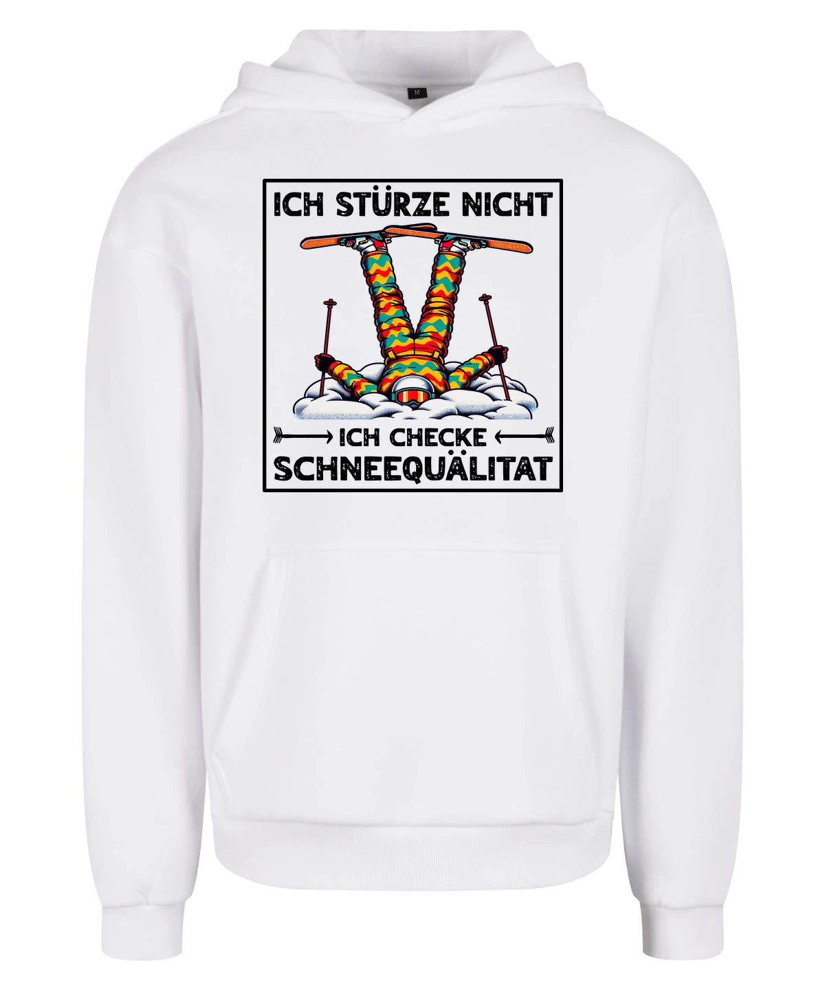 Schneequalität Hoodie in White – Vorderansicht mit dem Motiv Schneequalität.