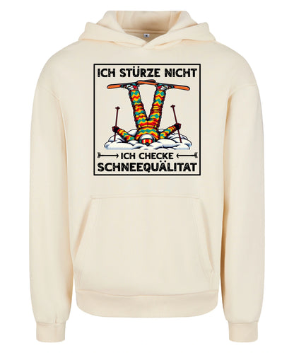 Schneequalität Hoodie in White Sand – Vorderansicht mit dem Motiv Schneequalität.