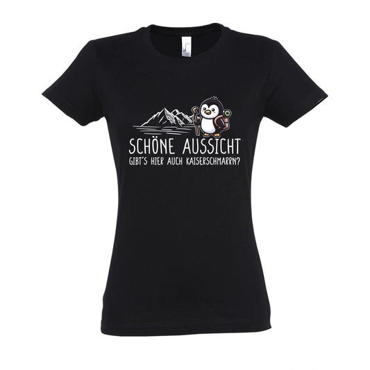 Schöne Aussicht Frauen Shirt in Deep Black – Vorderansicht mit dem Originalmotiv Schöne Aussicht auf SOL’S L191.
