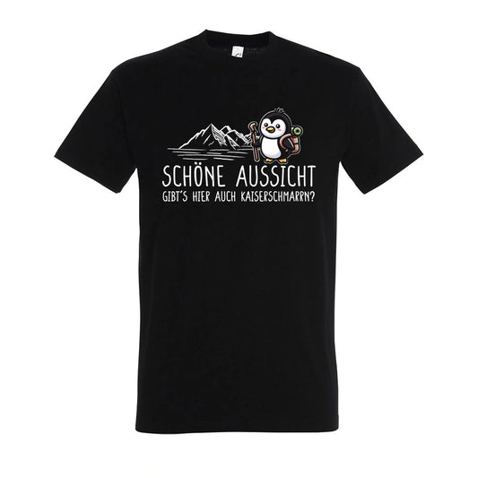 Schöne Aussicht T-Shirt Unisex in Deep Black – Vorderansicht mit dem Motiv Schöne Aussicht.