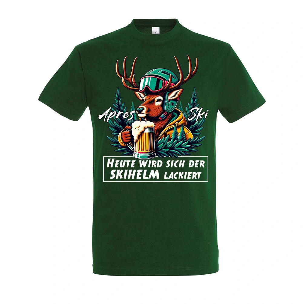 Skihelm T-Shirt Unisex in Bottle Green – Vorderansicht mit dem Motiv Skihelm.