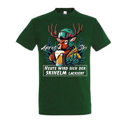 Skihelm T-Shirt Unisex in Bottle Green – Vorderansicht mit dem Motiv Skihelm.