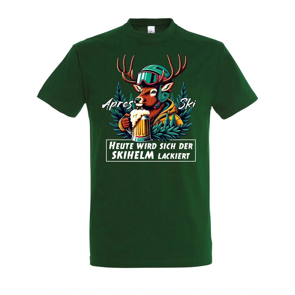 Skihelm T-Shirt Unisex in Bottle Green – Vorderansicht mit dem Motiv Skihelm.