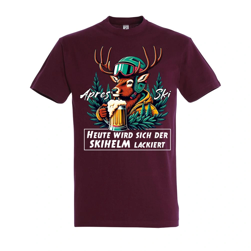 Skihelm T-Shirt Unisex in Burgundy – Vorderansicht mit dem Motiv Skihelm.