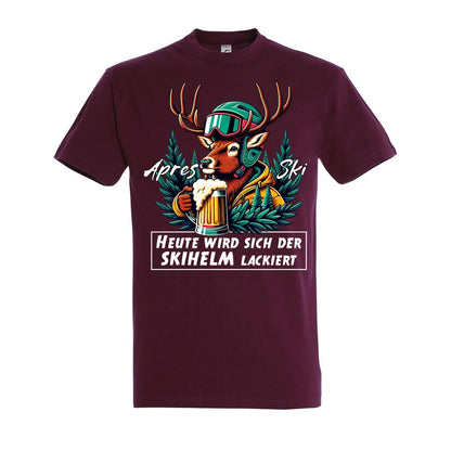 Skihelm T-Shirt Unisex in Burgundy – Vorderansicht mit dem Motiv Skihelm.