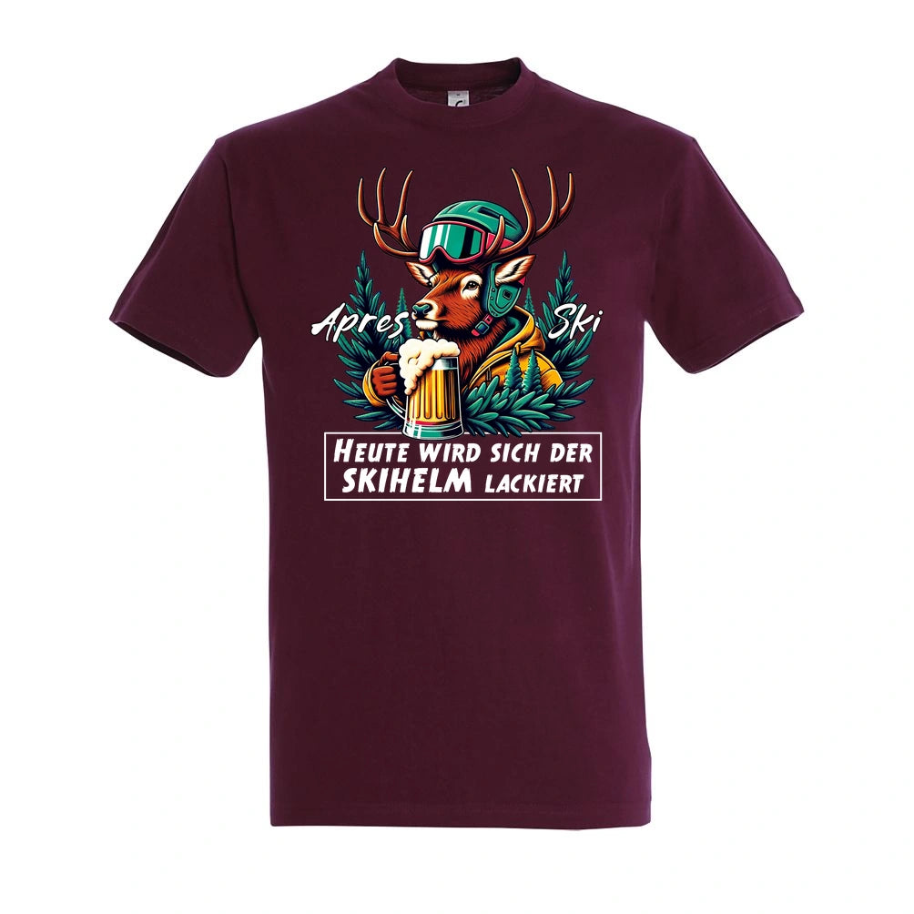 Skihelm T-Shirt Unisex in Burgundy – Vorderansicht mit dem Motiv Skihelm.