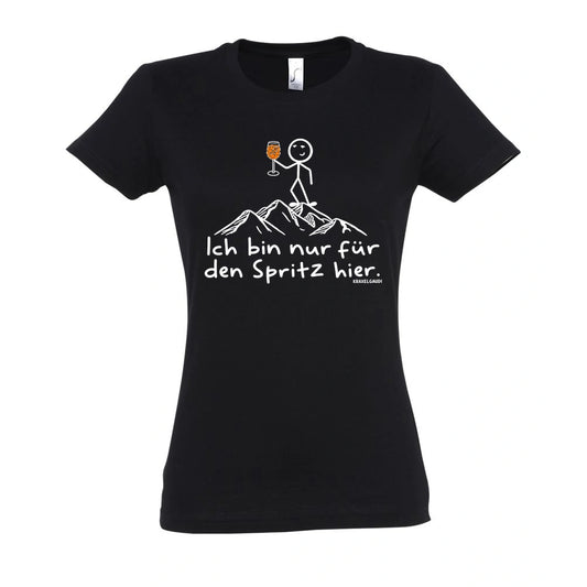 Spritz Frauen Shirt in Deep Black – Vorderansicht mit dem Originalmotiv Spritz auf SOL’S L191.