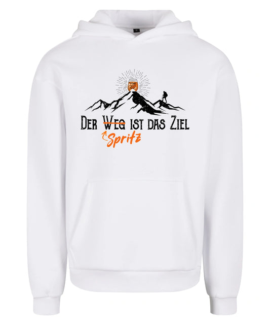 Spritz ist das Ziel Hoodie in White – Vorderansicht mit dem Motiv Zielspritz.