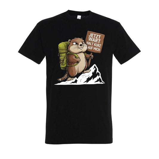Warte Kurz T-Shirt Unisex in Deep Black – Vorderansicht mit dem Motiv Warte kurz.