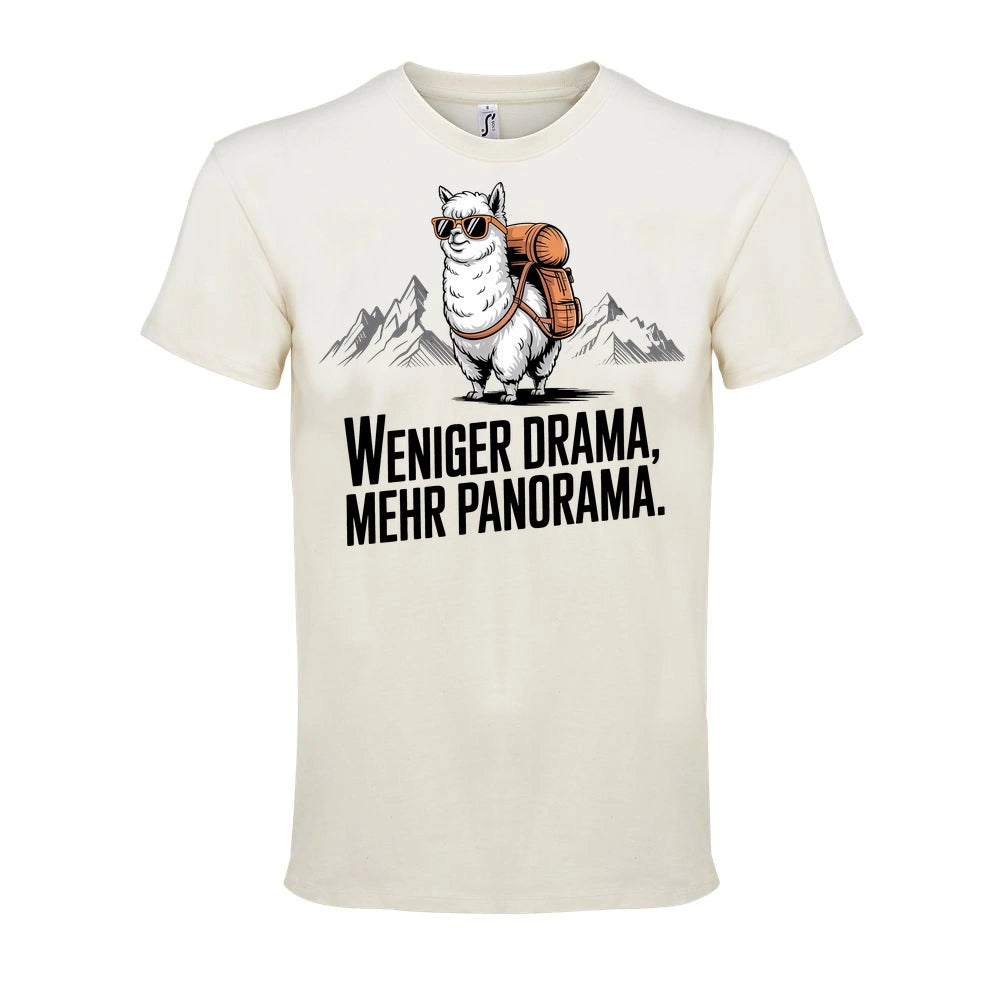 Weniger Drama T-Shirt Unisex in Natural – Vorderansicht mit dem Motiv Weniger Drama.