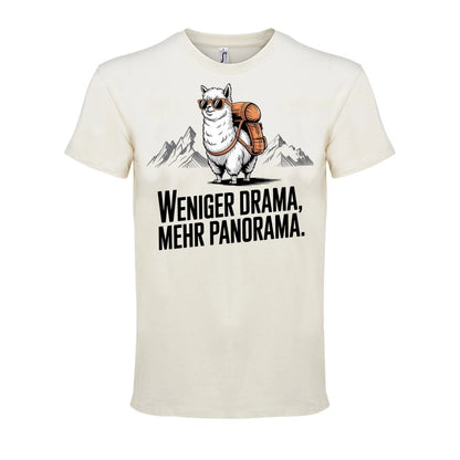 Weniger Drama T-Shirt Unisex in Natural – Vorderansicht mit dem Motiv Weniger Drama.