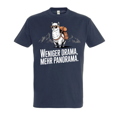 Weniger Drama T-Shirt Unisex in Navy – Vorderansicht mit dem Motiv Weniger Drama.