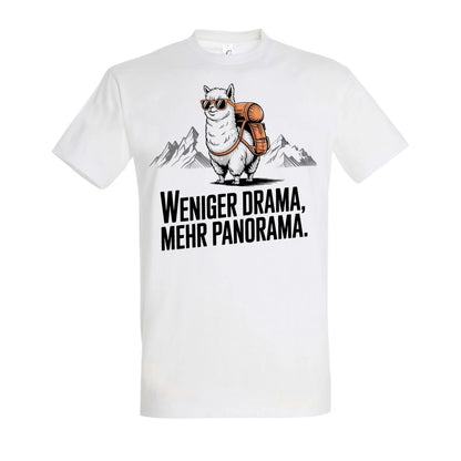 Weniger Drama T-Shirt Unisex in White – Vorderansicht mit dem Motiv Weniger Drama.