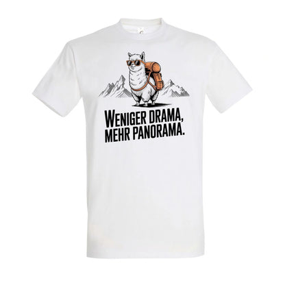 Weniger Drama T-Shirt Unisex in White – Vorderansicht mit dem Motiv Weniger Drama.