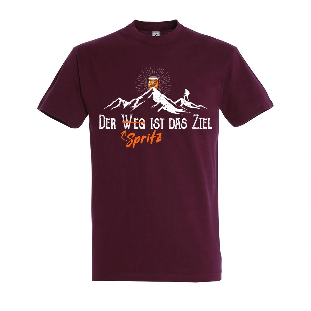 Zielspritz T-Shirt Unisex in Burgundy – Vorderansicht mit dem Motiv Zielspritz.