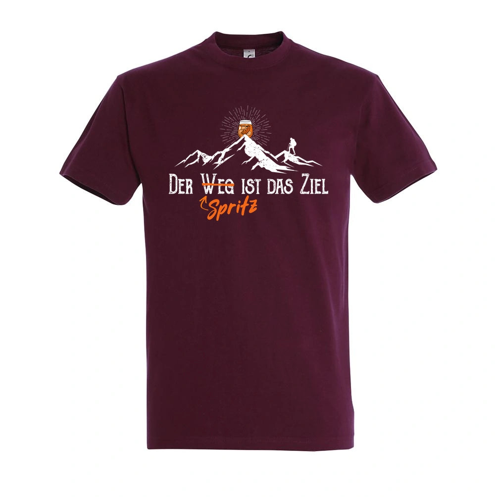 Zielspritz T-Shirt Unisex in Burgundy – Vorderansicht mit dem Motiv Zielspritz.