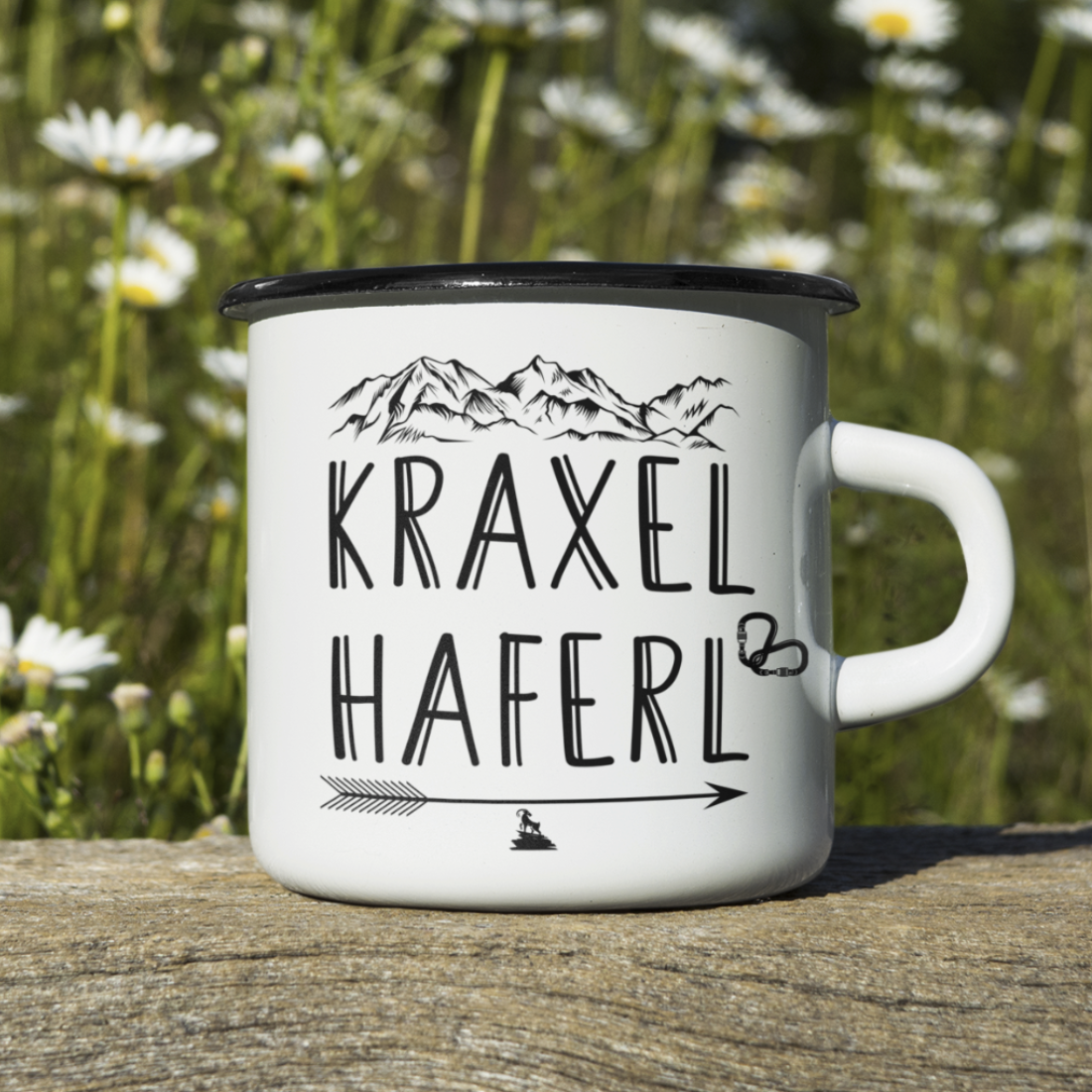 Kraxelharfel Emaille Tasse