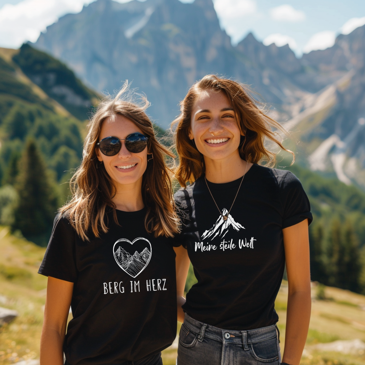 Meine steile Welt Bio Frauen Shirt mit Bergmotiv, Designdetail