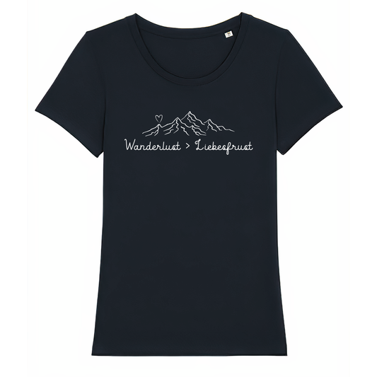 Wanderlust Frauen Shirt mit Wander-Spruch, Frontansicht